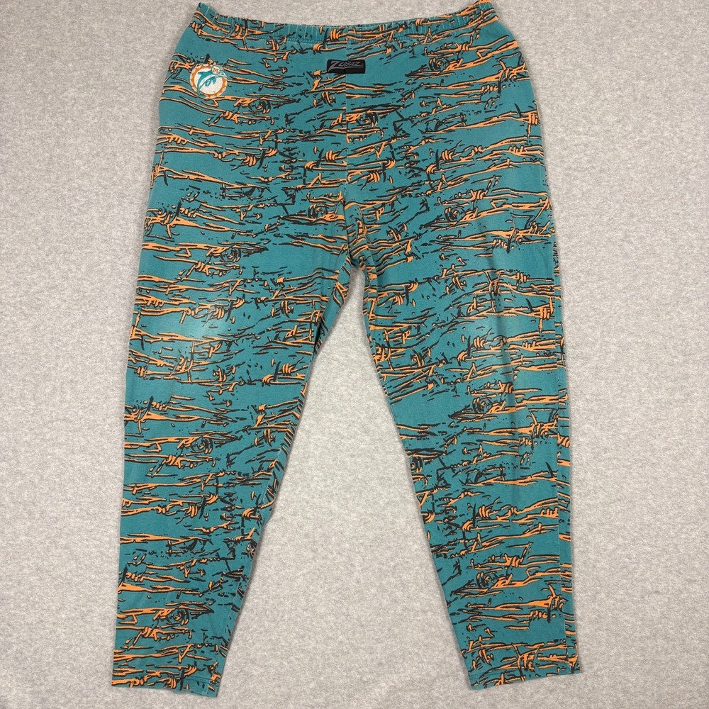 Vintage Y2K Zubaz Miami Dolphins Pants Men's XL Teal Orange All Over Print NFL